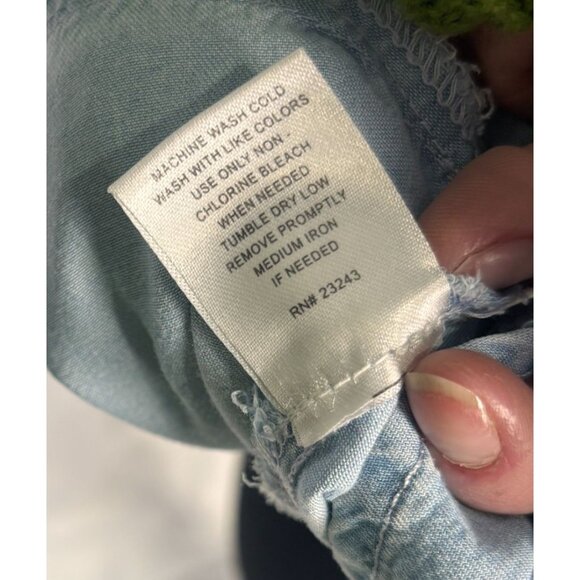 SOHO Peasant Blouse, Sz L Chambray Boho Back Zip Puff Sleeve Cropped, Front Knot - Picture 9 of 10